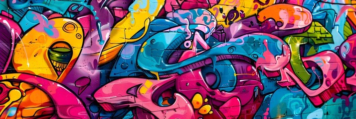 Aufkleber - Vibrant Graffiti Street Art Explosion of Color and Abstract Patterns on Wall