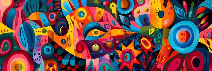 Poster - Vibrant Kaleidoscope of Abstract Shapes and Colors Evoking a Sense of Whimsical Surreal Enchantment