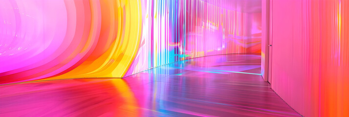 Poster - Vibrant Kaleidoscopic Corridor of Luminous Hues and Fluid Patterns Captivating the Senses