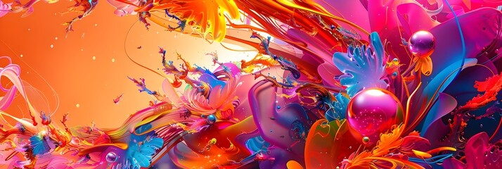 Fototapete - Vibrant Kaleidoscopic Explosion of Colors and Shapes in Dynamic Fluid Motion