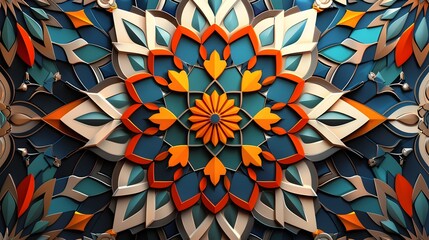 Aufkleber - Vibrant Kaleidoscopic Mandala with Intricate Geometric Patterns and Symmetrical Shapes