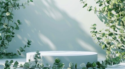 Wall Mural - green podium display with light and shadow for product promotion