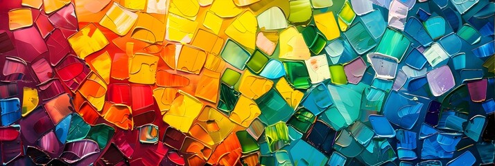 Poster - Vibrant Mosaic Kaleidoscope of Iridescent Glass Fragments Forming a Captivating Spectrum of Colors and Patterns
