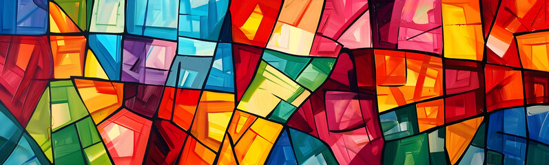 Aufkleber - Vibrant Mosaic of Colorful Geometric Shapes in Stained Glass Composition