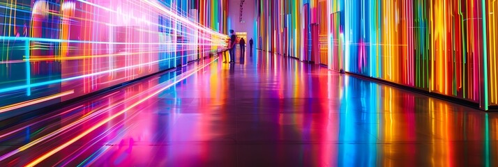 Leinwandbilder - Vibrant Neon Hallway Showcases Dazzling Interplay of Light Color and Movement Creating a Captivating Futuristic Atmosphere