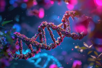 Poster - a dna model with a background of pink and blue, Render a visually stunning image of a CRISPR-Cas9 system