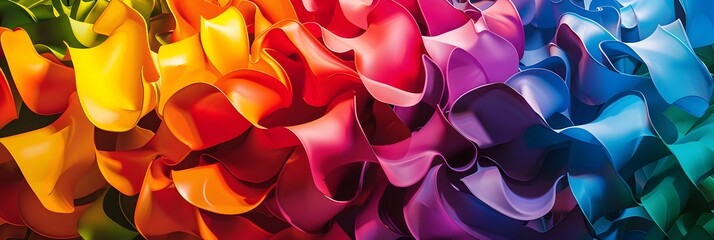 Poster - Vibrant Rainbow Floral Fabric Backdrop with Flowing Gradient Patterns