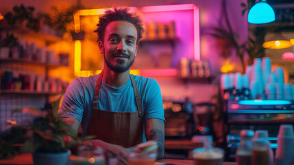 Wall Mural - Handsome barista at the coffee shop