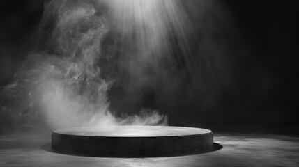 Wall Mural - dark smoke background with circular product platform
