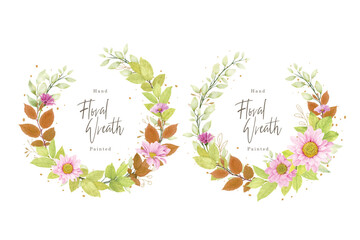 Poster - colourful floral and leaves wreath element design