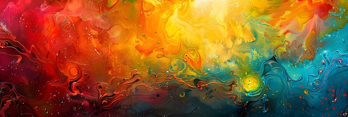 Fototapete - Vibrant Swirling Cosmic Explosion of Captivating Abstract Multicolored Shapes and Ethereal Luminous Fluid Textures