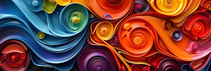 Poster - Vibrant Swirling Patterns of Colorful Abstract Shapes and Curves in a Digital Art Composition
