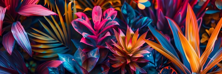 Leinwandbilder - Vibrant Tropical Floral Oasis Immersive Botanical Fantasy of Exotic Foliage and Blooming Flowers