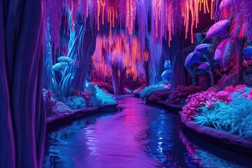 Fototapete - a tunnel with colorful lights inside, Whimsical neon dreamscapes