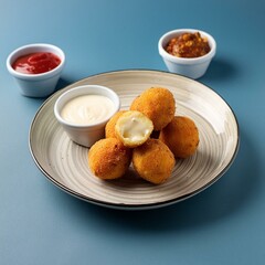 Indian traditional fried dish cheese ball pakora or pakoda on blue background 