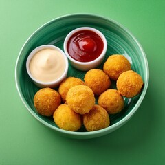 Wall Mural - Indian traditional fried dish cheese ball pakora or pakoda on green background 