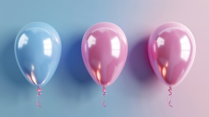 Wall Mural - Three shiny balloons against a blue and pink gradient background