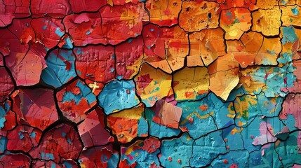 Wall Mural - shattered brick facade in vivid hues abstract fragmented wall digital art