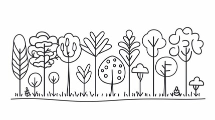 simple doodle outline of a forest tree landscape