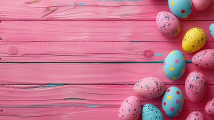 Sticker - Vivid Easter egg design with double border on a pink wooden background