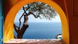 © Lubos Chlubny - View of the sea from the house through the arch, Santorini island, Greece.