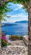 © Lubos Chlubny - View of the sea from the house through the arch, Santorini island, Greece.