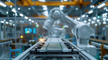 Fototapete - Industrial robot arm in a factory