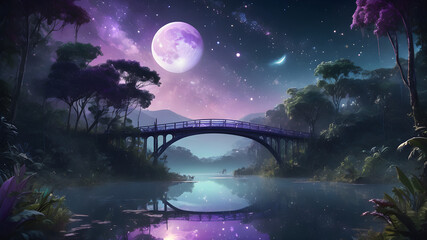 Wall Mural - night landscape with moon