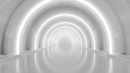 Wall Mural - Futuristic white tunnel with arched neon lights
