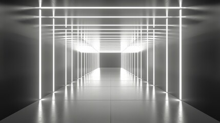 Wall Mural - Futuristic white corridor with bright neon lights