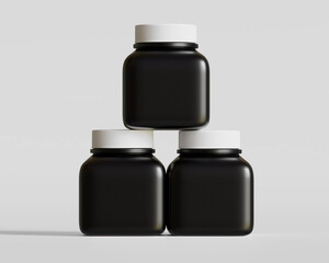 Wall Mural - Square pill or supplement bottle black color and white cap