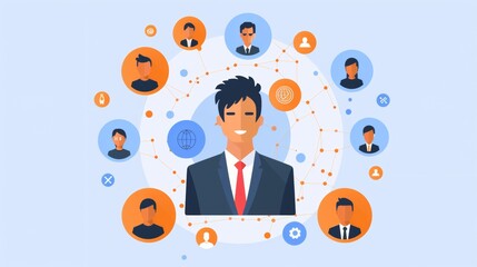 Wall Mural - HRM or Human Resource Management, Magnifier glass focus to manager icon which is among staff icons for human development recruitment leadership and customer target. resume, interview. generate by AI