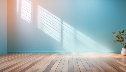 Wall Mural - Timeless Elegance: Versatile Blue Wall with Light and Wooden Floor