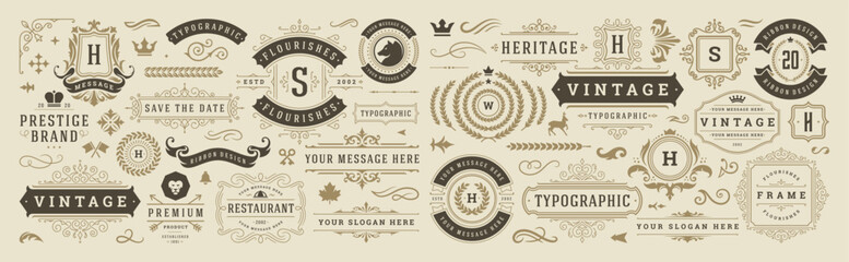 vintage typographic decorative ornament design elements set vector illustration