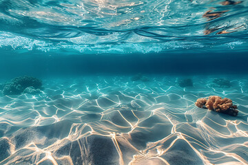 Wall Mural - A photograph of crystal-clear ocean water with beautiful sand visible on the bottom