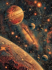 Wall Mural - Cosmic Landscape with Vibrant Planets