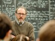 © Analogue - Unraveling Math Mysteries: Professor teaching complex equations conceptually on blackboard to engrossed students in classroom setting.