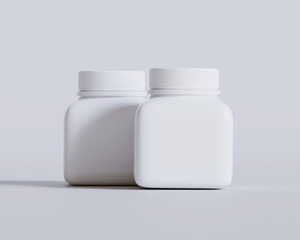 Wall Mural - Square pill or supplement bottle white color 3D render illustration - Not generative Ai