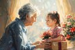 © Image Woven - grandmother granddaughter gift present greeting card  birthday mother day family greeting card box love celebration holiday, Generative AI