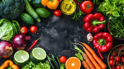 Sticker - Vibrant Vegetables and Herbs on a Dark Background