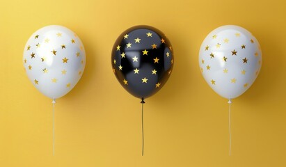 Wall Mural - Three Star-Patterned Balloons Against a Brown Background