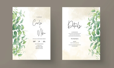 Wall Mural - wedding invitation for a wedding with green leaves and flowers