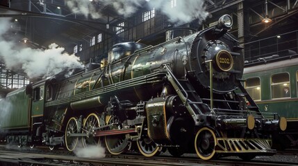 Wall Mural - Steam locomotive, renovated, looks like a model but is real. Generative AI