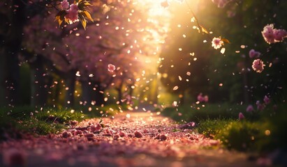 Wall Mural - beautiful cherry blossoms in spring season, scenic view, peaceful atmosphere, aesthetic