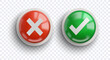© ZinetroN - Set of glossy red cross and green checkmark buttons on a transparent background. Ideal for user interface design, decision-making visuals, and web applications to indicate correct and incorrect choice