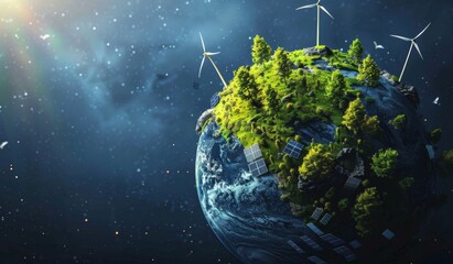 Wall Mural - Miniature models of earth and eco-friendly photography of a green scenery, energy, electricity, nature ecofriendly
