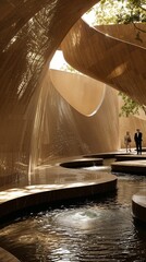 Canvas Print - a couple of people standing next to a fountain