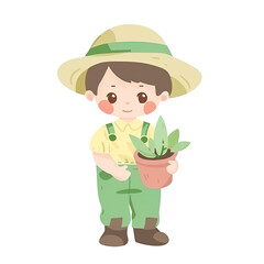 Poster - An illustration of a baby farmer holding a pot with green leaves