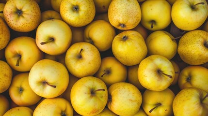 Wall Mural - Top view of fresh yellow apples in the market
