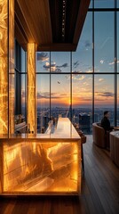 Wall Mural - a bar with a view of the city at sunset